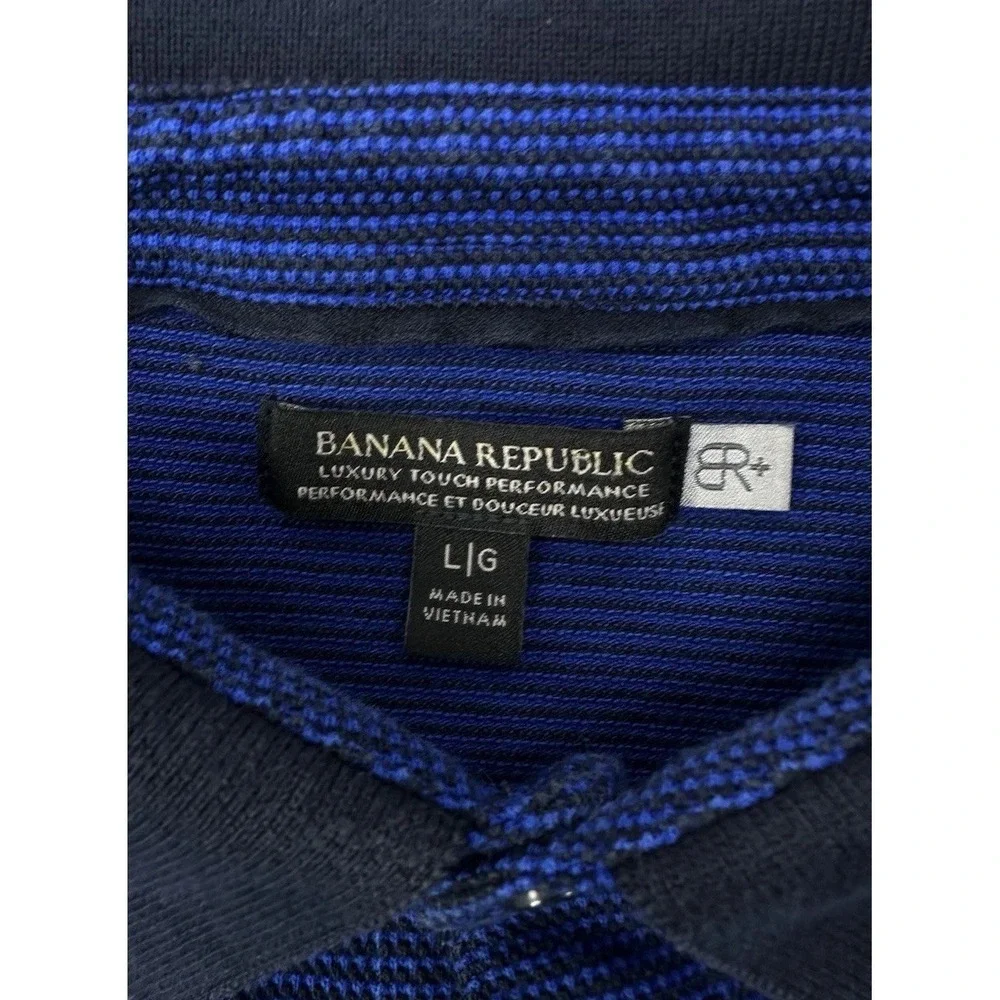 Banana Republic BR+ Luxury Touch Performance Polo Golf‎ Shirt Large Blue Stripe